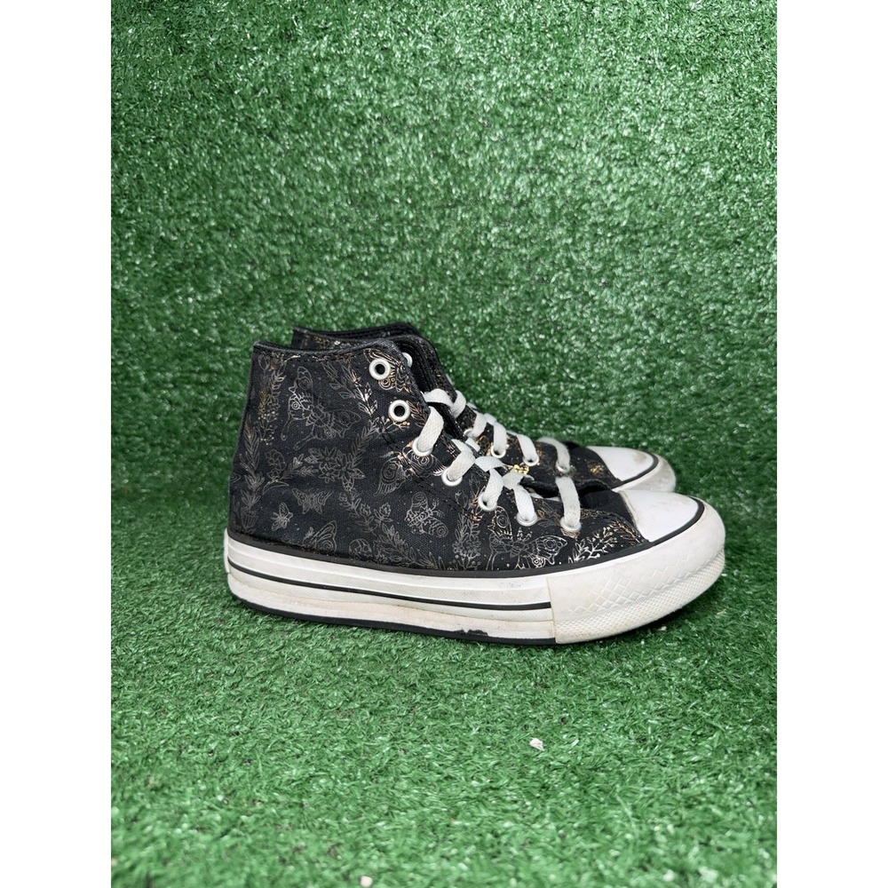Converse Womens 5 CT All Star Lift Hi Black Floral Skate Shoes Comfort Sneakers - Picture 2 of 11